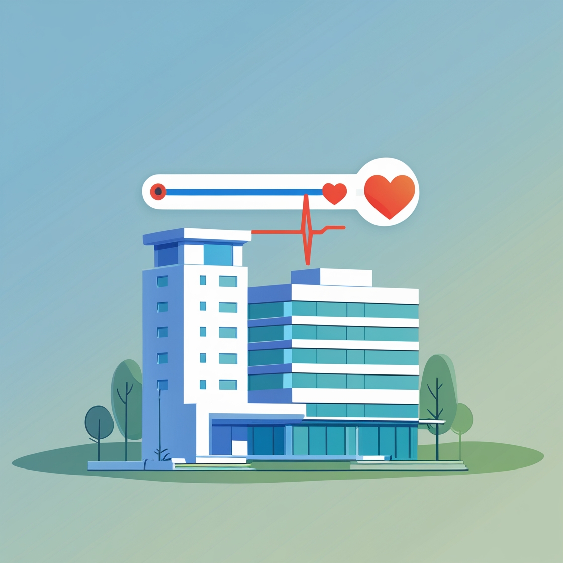Illustration of healthcare SEO services concept showing hospital and Google search integration