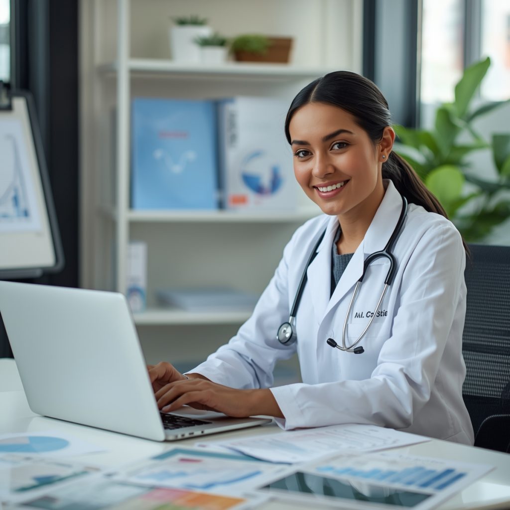 Doctor analyzing digital marketing data for patient growth