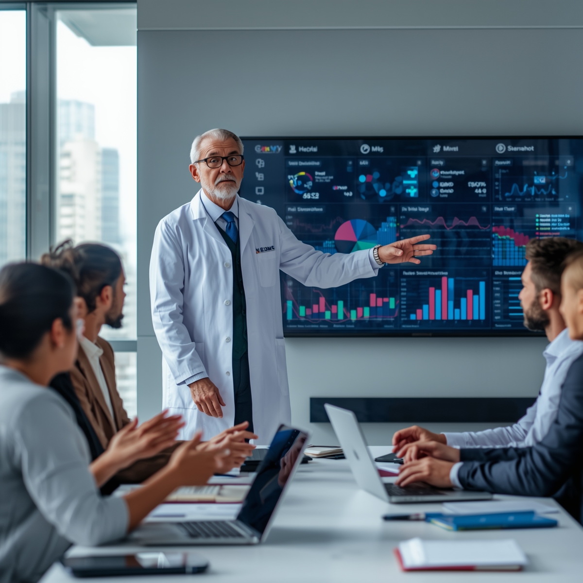 Hospital marketing strategy meeting with analytics